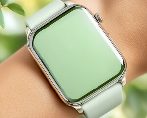 Stylish green smartwatch on a wrist.