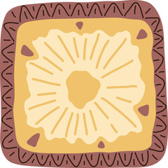 Artistic hand drawn illustration of square pineapple. Vector drawing of exotic fruit slice with juicy pulp isolated on white background. Drawing of summer vegan dessert for your printing.