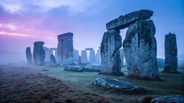 Mystical foggy ancient monument for historical blogs, spiritual websites, pagan celebration imagery, archaeological content and solstice-themed designs