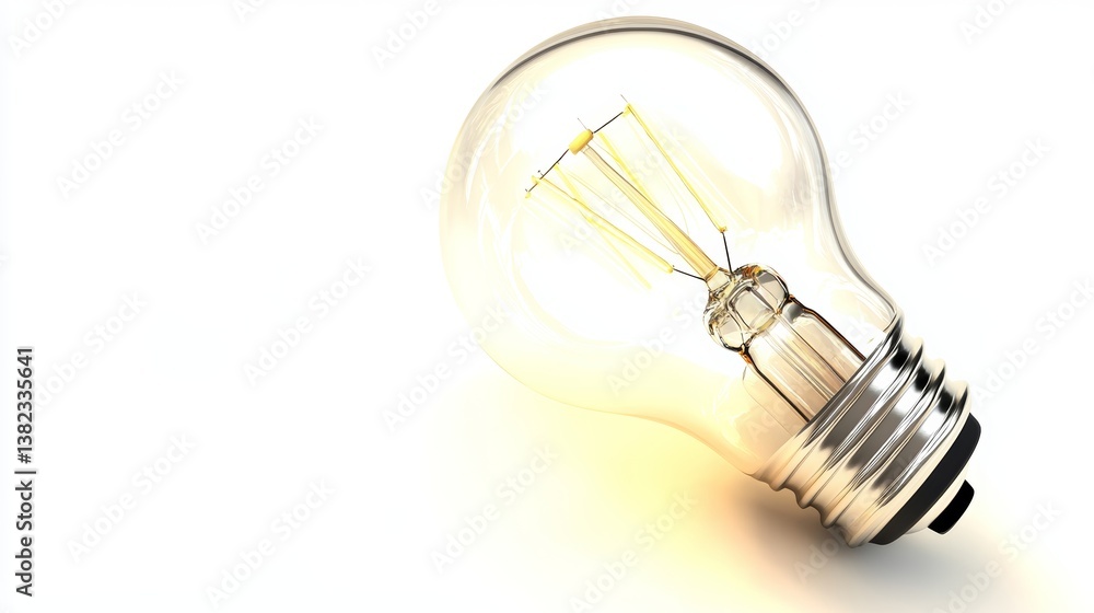 Poster light bulb illuminated on a white background showcasing its design and intricate internal structure,