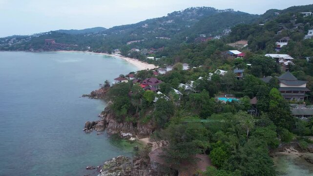 Aerial View of Koh Phangan Island, Thailand, Haad Yao Beach and Koh Raham, Drone Shot