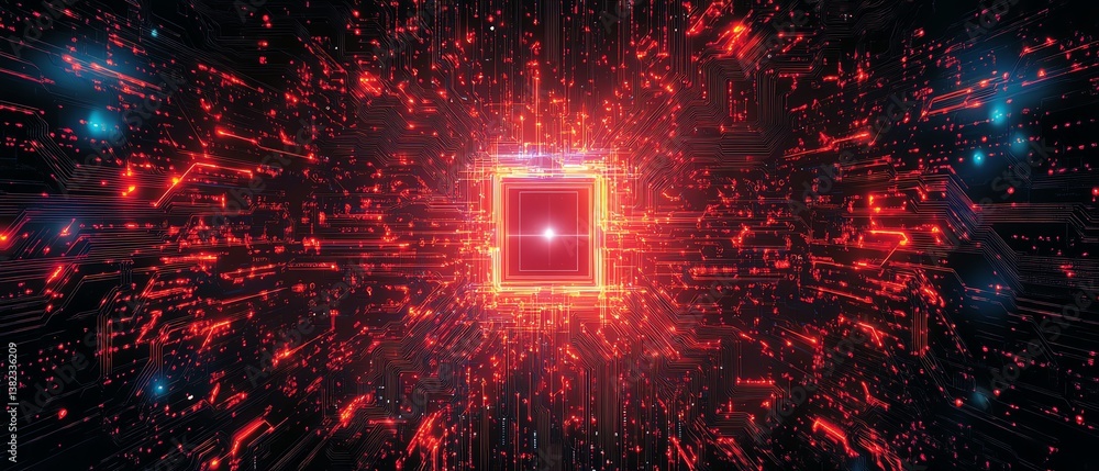 Poster ai chipset on a glowing circuit board, intricate patterns of data flow, futuristic tech concept, dig