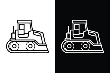 Thin Line Bulldozer Icon Vector. Flat Design Illustration for Industrial & Mining Projects
