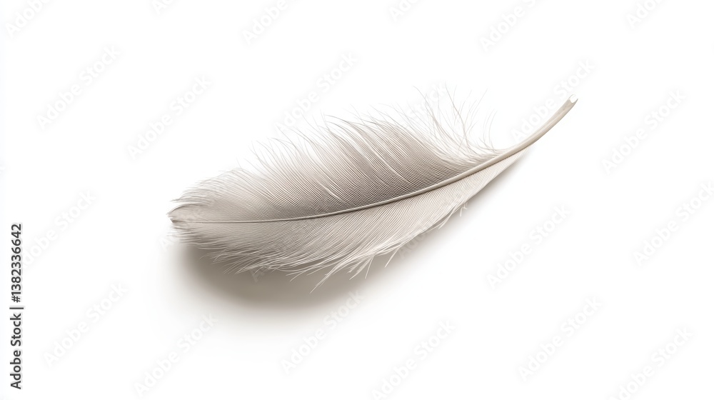 Poster delicate white feather resting on a smooth surface in soft natural light creating a calming and sere