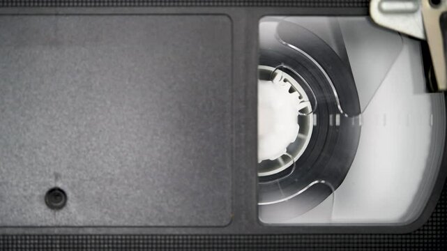 Vhs Cassette Is Played Inside A Vcr Tape Recorder, Top View Video