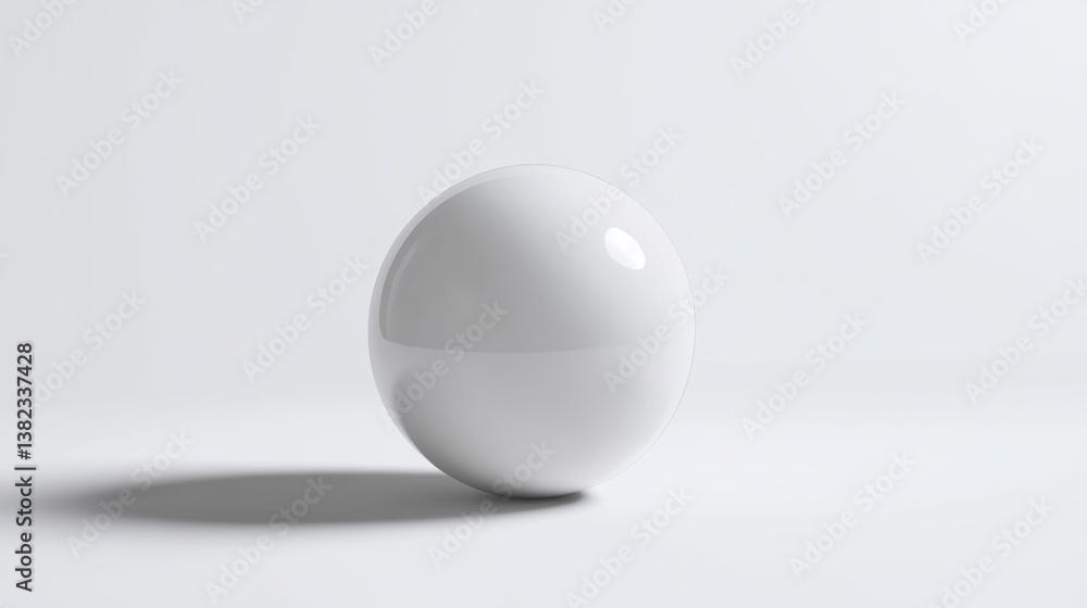 Poster spherical white object resting on a smooth surface in a minimalist setting, isolated on white backgr