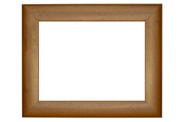Obraz premium Empty rectangular wooden picture frame with a natural wood grain texture is isolated. Simple, classic frame suitable for displaying artwork, photographs, or mirrors.