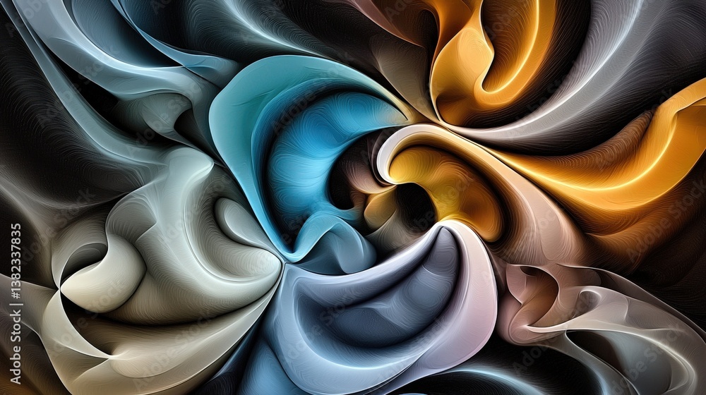 Poster a mesmerizing abstract swirl of colors, blending soft curves and flowing shapes in a dynamic, artist