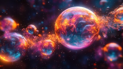 Obraz premium dreamy space bubbles illuminated by ambient light, surrounded by delicate paint splatter and fluid textures