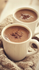 Obraz premium Hot Chocolate or Cappuccino in Cozy Vintage Café Setting