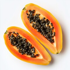 Juicy Sliced Papaya Vibrant Orange Pulp and Black Seeds