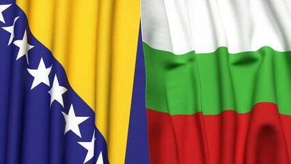 Flags of BOSNIA and BULGARIA with realistic cloth texture