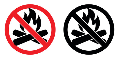 bonfire icon and sign prohibiting bonfire in the forest.