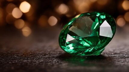 Fototapeta premium Sparkling Emerald Gemstone on Dark Background.