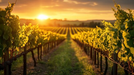 Naklejka premium Serene Botanical Background showcasing a peaceful vineyard,