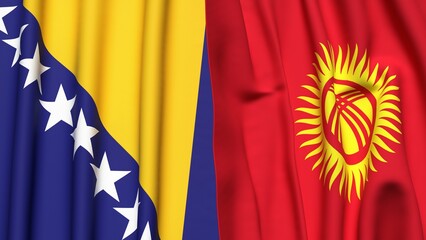 Flags of BOSNIA and KYRGYZSTAN with realistic cloth texture
