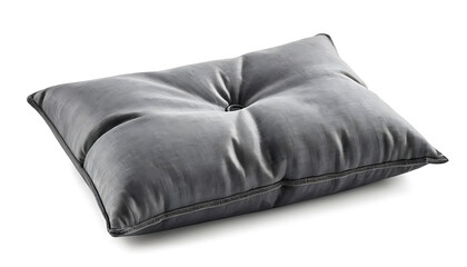 Gray Pillow with Button on White Background for Home Decor