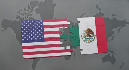USA and Mexico jigsaw puzzle flags representing connection, relation, business