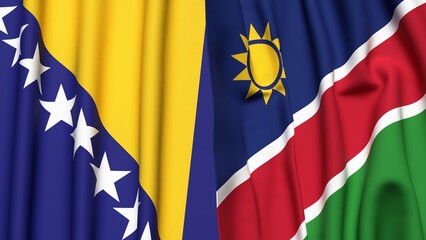 Flags of BOSNIA and NAMIBIA with realistic cloth texture