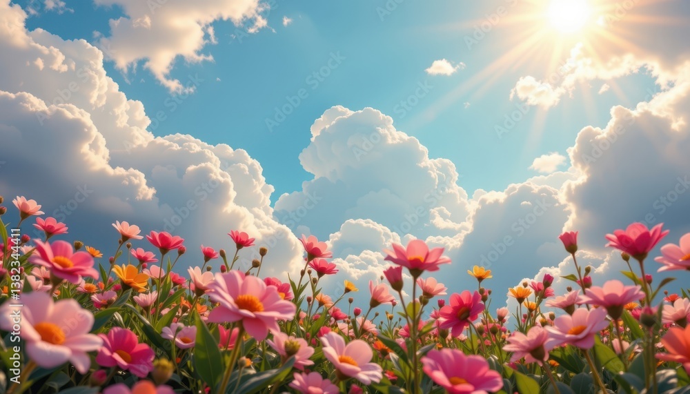 Aufkleber dreamy floral clouds an imaginative scene where flowers are rendered as fluffy clouds floating in a 