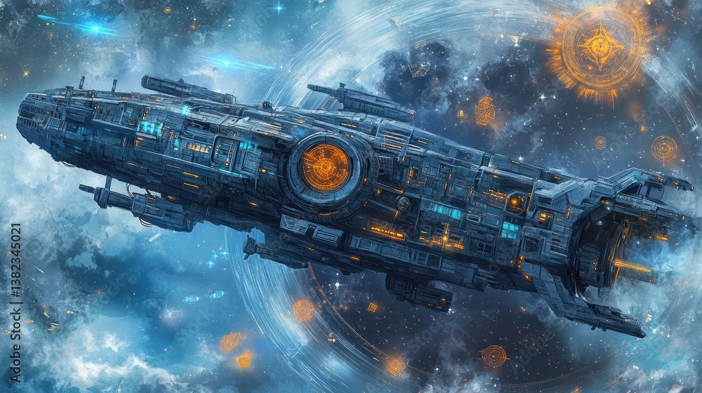 Poster cosmic spaceship in a wormhole