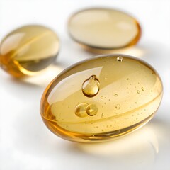Close-up of golden, translucent health supplements