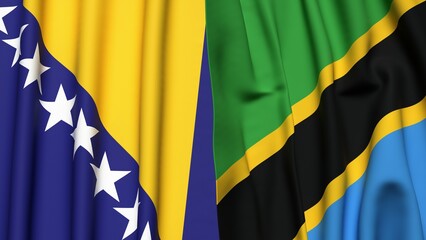 Flags of BOSNIA and TANZANIA with realistic cloth texture
