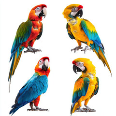 Naklejka premium Vibrant Macaws: A stunning display of vividly colored macaws showcasing the exquisite beauty and diversity of these tropical birds.