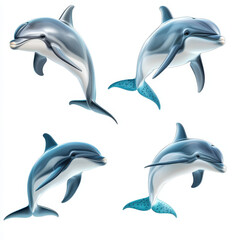 Fototapeta premium Dolphin's graceful dance in the ocean: A collection of photorealistic dolphins gracefully leaping and playing in the ocean, showcasing their agility and joyful interaction with their environment.
