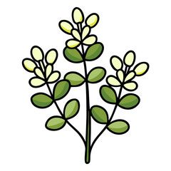 Obraz premium Green Plant Illustration Leaves, Stem, and Pale Yellow Flowers