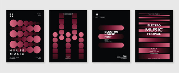 Music poster design background vector set. Electro Sound Cover template with vibrant abstract gradient geometric shape. Ideal design for social media, flyer, party, music festival, club.