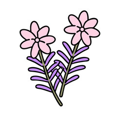 Obraz premium Pink Flowers, Purple Leaves, Simple Floral Design, Cute Botanical Illustration, Hand Drawn, VShaped 