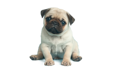 Pug puppy sitting isolated on transparent background