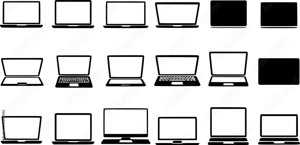 Poster set of laptop computer or notebook computer flat icon for apps and websites