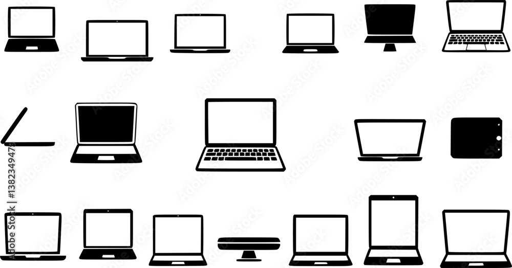 Fototapete set of Laptop computer or notebook computer flat icon for apps and websites
