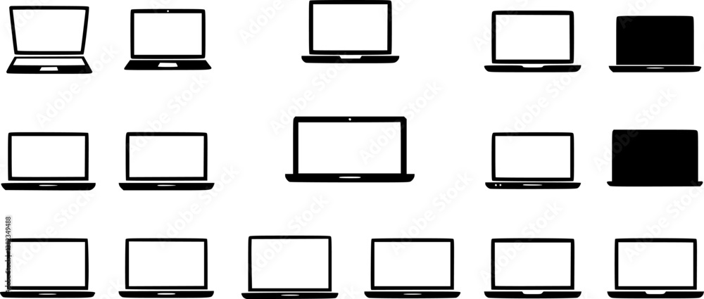 Poster set of laptop computer or notebook computer flat icon for apps and websites