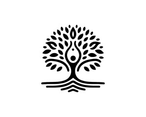 Tree with Yoga logo design icon symbol vector illustration.