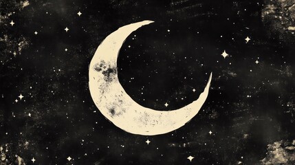 Naklejka premium Crescent Moon in Starry Night Sky (1)