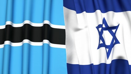 Flags of BOTSWANA and Israel with realistic cloth texture
