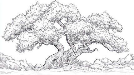 Obraz premium Majestic Tree Drawing in Landscape