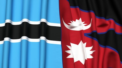 Flags of BOTSWANA and NEPAL with realistic cloth texture