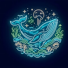Obraz premium 고래, 네온사인 아트, jpeg (whale, neon sign art, jpeg)