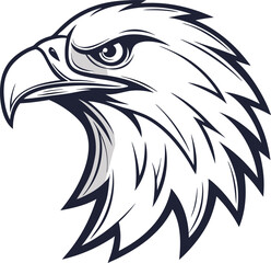 Silhouette of an eagle's head in vector art style, set against a clean white background for a striking logo effect
