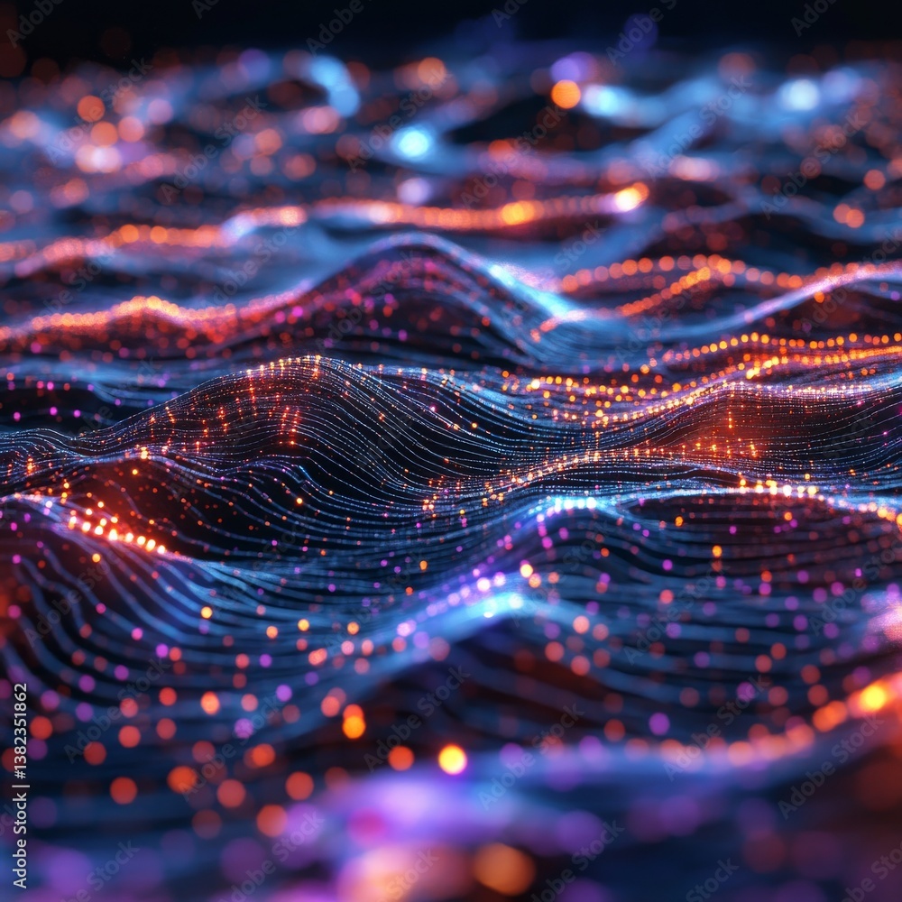 Fototapete Abstract Glowing Data Wave: A Visual Representation of Information Flow and Connectivity