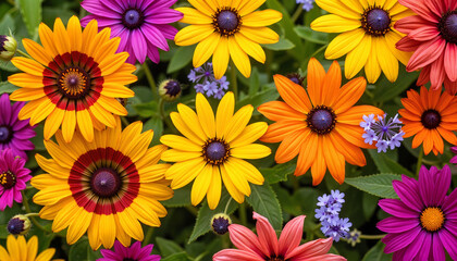 Fototapeta premium Vibrant colorful flowers in full bloom, outdoor garden beauty