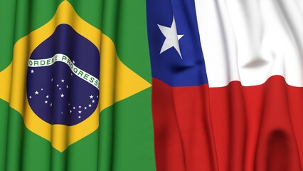 Fototapeta premium Flags of BRAZIL and CHILE with realistic cloth texture