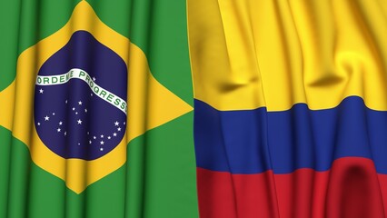 Flags of BRAZIL and COLOMBIA with realistic cloth texture