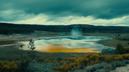 Obraz premium Yellowstone Geyser Basin, Cloudy Day