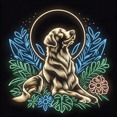 골든 리트리버, 네온사인 아트, jpeg (Golden Retriever, neon sign art, jpeg)
