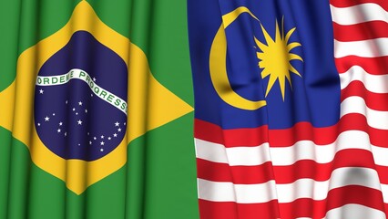 Flags of BRAZIL and MALAYSIA with realistic cloth texture